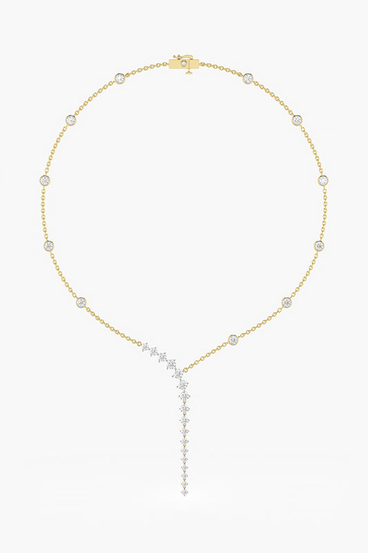 14kt Yellow Gold Finish Lab Grown Round & Ashth-Cut Diamond Drop Necklace