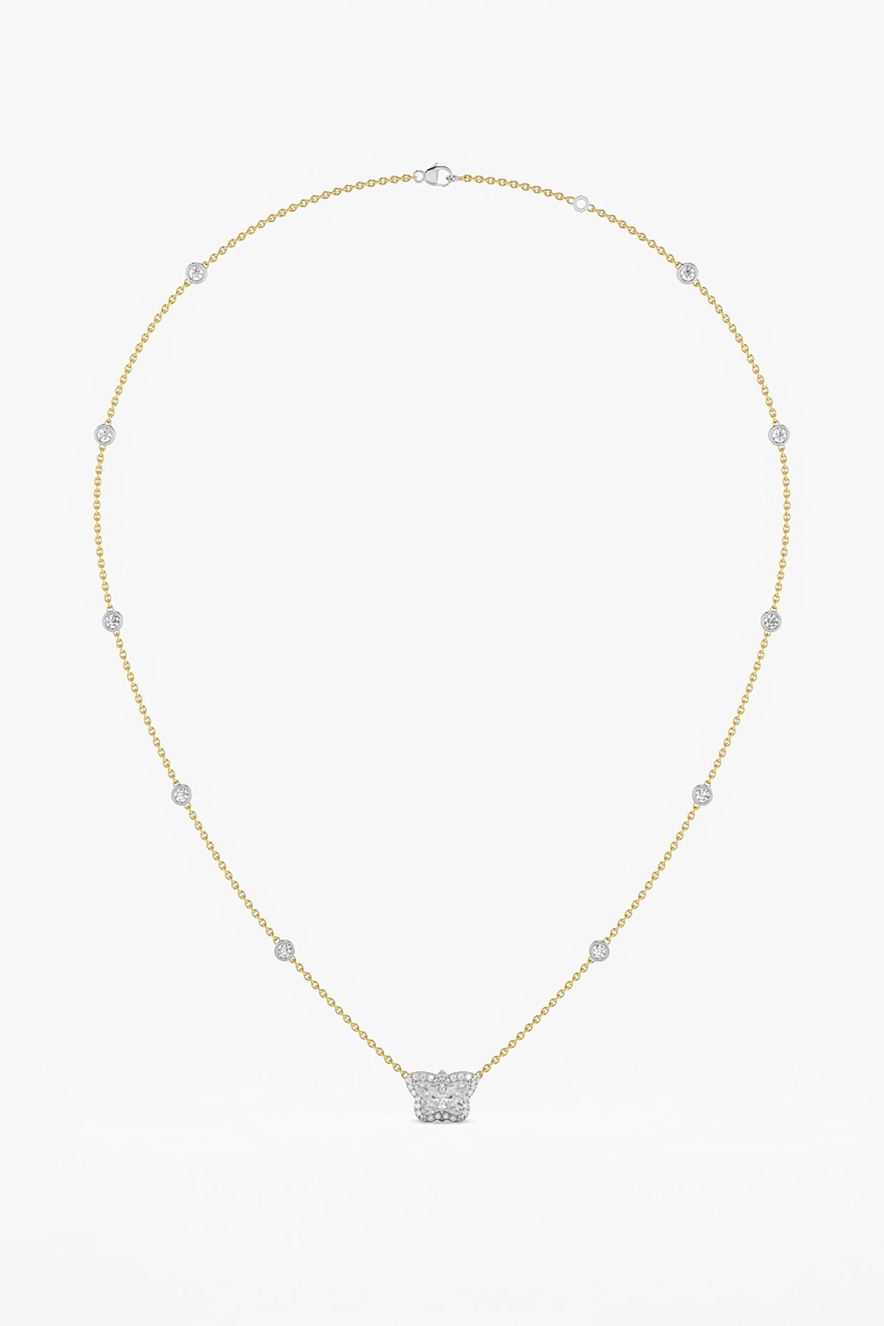 14kt Two Tone Finish Lab Grown Butterfly-Cut Diamond Pendant