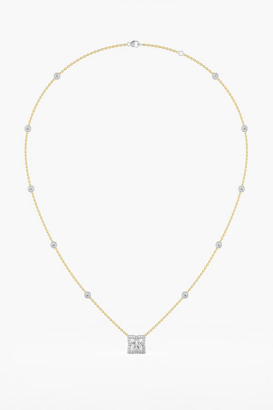 14kt Two Tone Finish Lab Grown Floral-Cut Diamond Pendant