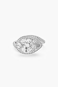 14kt White Gold Finish Lab Grown Pear & Ashth-Cut Diamond Ring
