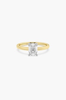 14kt Yellow Gold Finish 4 Prong Lab Grown Emerald-Cut Solitaire Diamond Ring