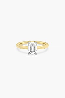 14kt Yellow Gold Finish 4 Prong Lab Grown Emerald-Cut Solitaire Diamond Ring