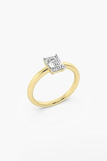 14kt Yellow Gold Finish 4 Prong Lab Grown Emerald-Cut Solitaire Diamond Ring