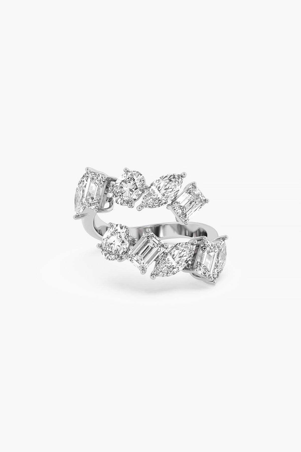 14kt White Gold Finish Lab Grown Emerald & Marquise-Cut Diamond Ring