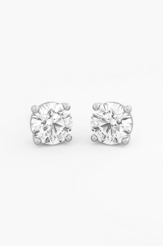 14kt White Gold Finish Lab Grown Round-Cut Diamond Stud Earrings