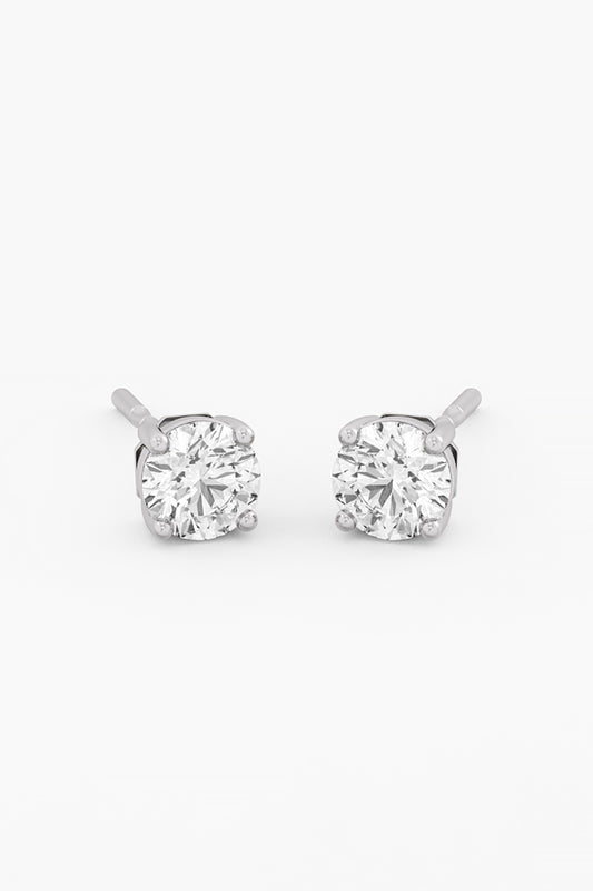 14kt White Gold Finish Lab Grown Round-Cut Diamond Stud Earrings