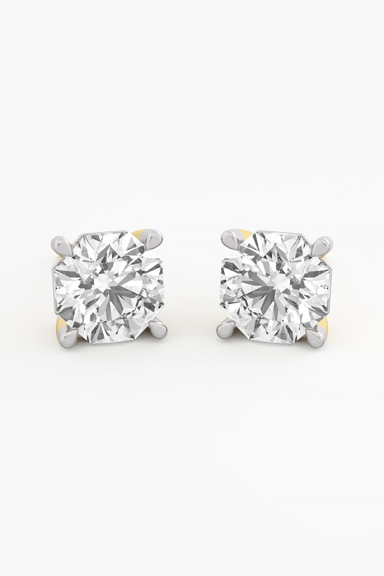 14kt Yellow Gold Finish Lab Grown Ashth-Cut Diamond Stud Earrings