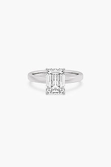 14kt White Gold Finish 4 Prong Lab Grown Emerald-Cut Solitaire Diamond Ring