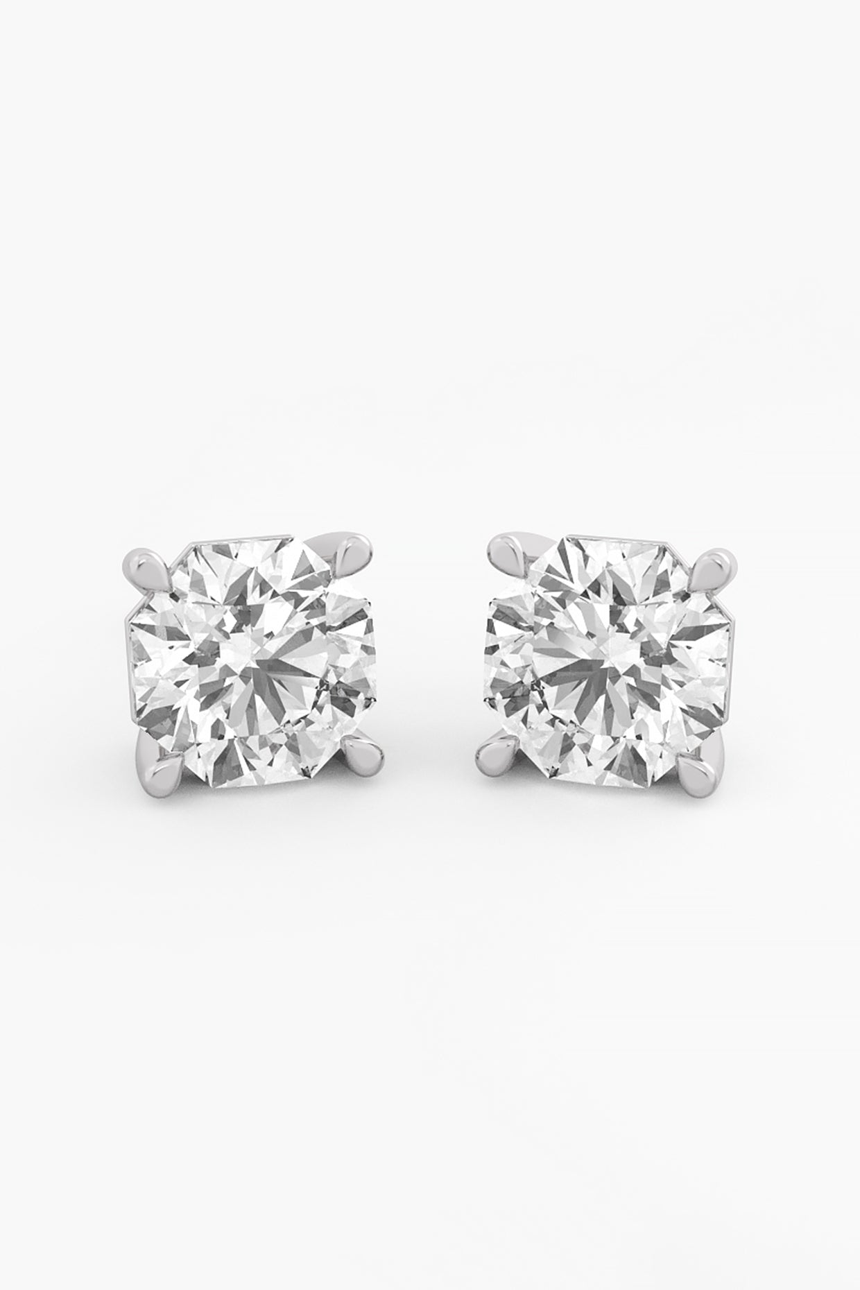 14kt White Gold Finish Lab Grown Ashth-Cut Diamond Stud Earrings