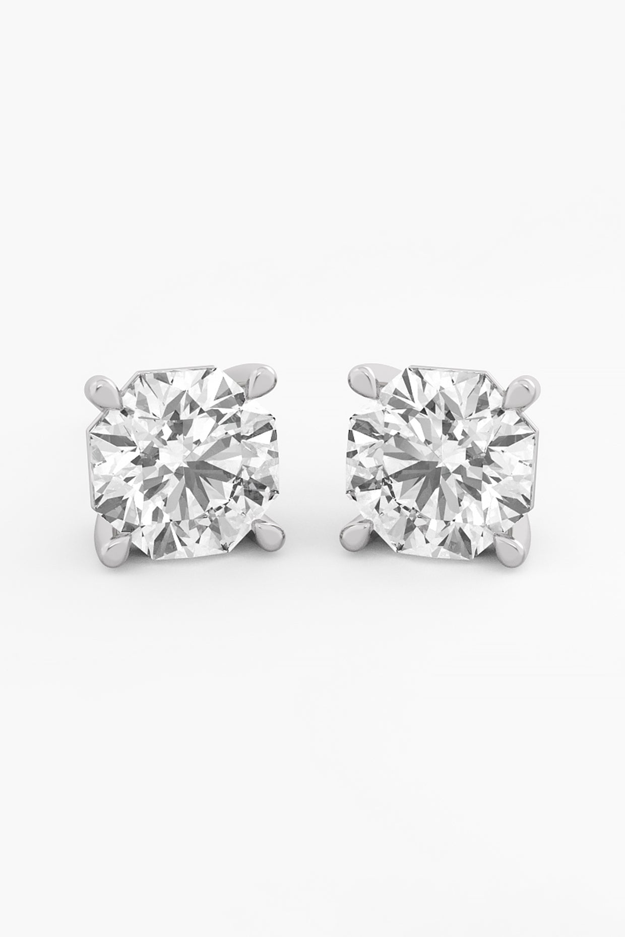 14kt White Gold Finish Lab Grown Ashth-Cut Diamond Stud Earrings