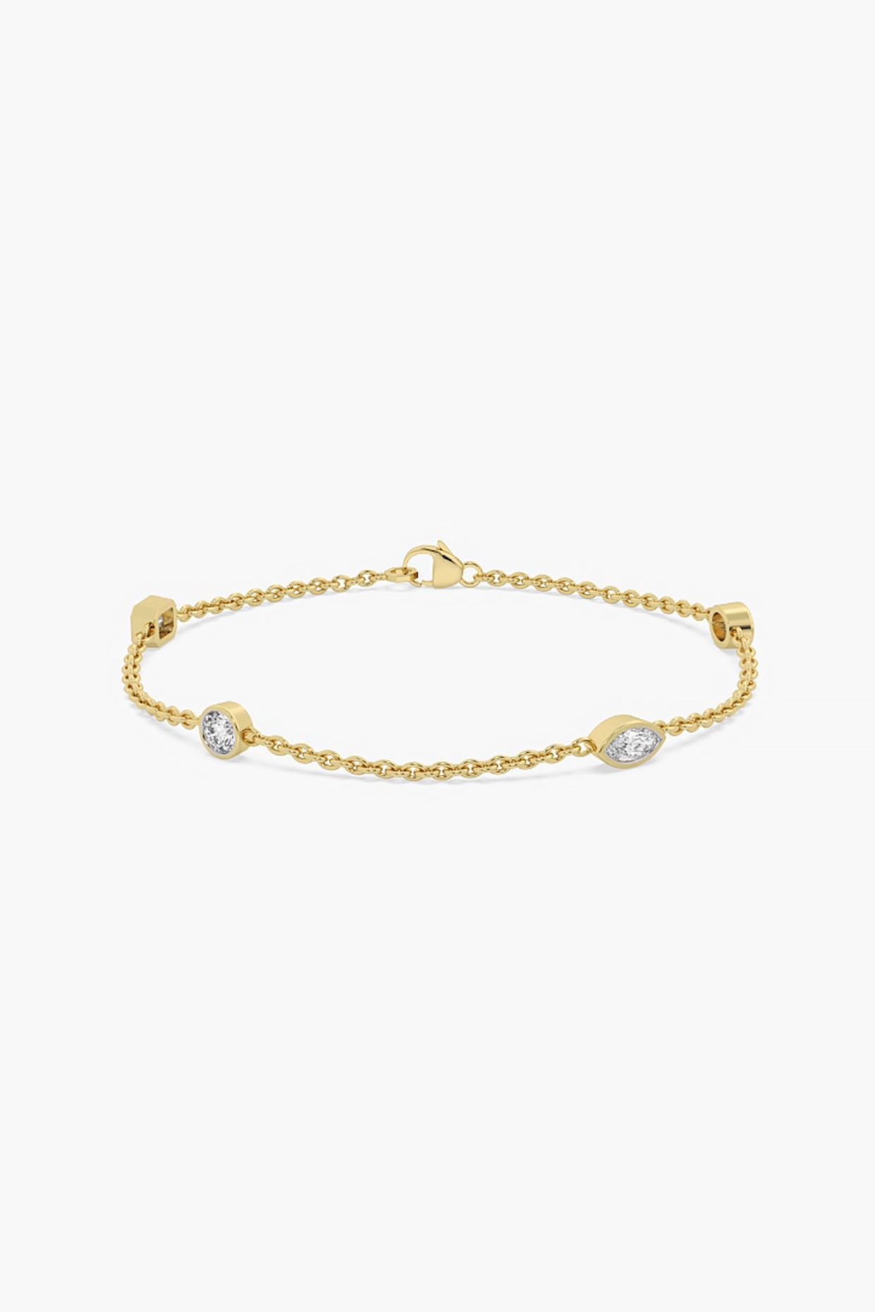 14kt Yellow Gold Finish Lab Grown Round & Marquise-Cut Diamond Bracelet