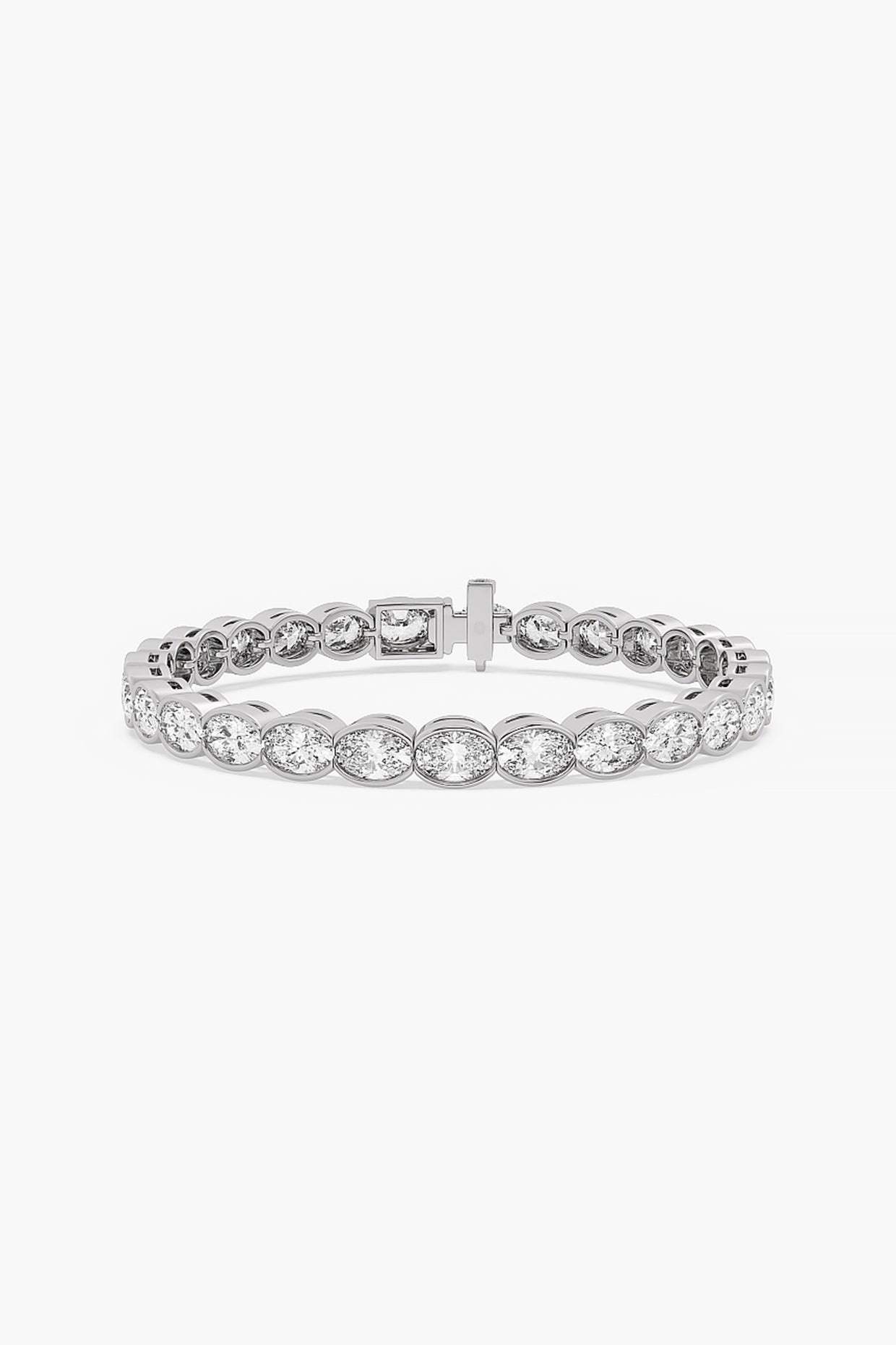 14kt White Gold Finish Lab Grown Oval-Cut Diamond Tennis Bracelet