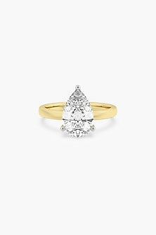 14kt Yellow Gold Finish 3 Prong Lab Grown Pear-Cut Solitaire Diamond Ring