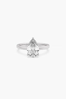 14kt White Gold Finish 3 Prong Lab Grown Pear-Cut Solitaire Diamond Ring
