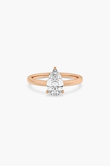 14kt Rose Gold Finish 3 Prong Lab Grown Pear-Cut Solitaire Diamond Ring