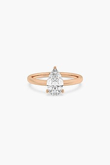 14kt Rose Gold Finish 3 Prong Lab Grown Pear-Cut Solitaire Diamond Ring