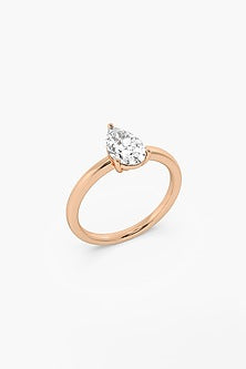 14kt Rose Gold Finish 3 Prong Lab Grown Pear-Cut Solitaire Diamond Ring