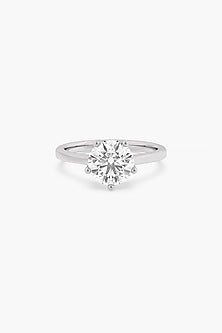 14kt White Gold Finish 5 Prong Lab Grown Round-Cut Solitaire Diamond Ring