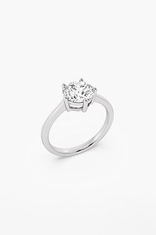 14kt White Gold Finish 5 Prong Lab Grown Round-Cut Solitaire Diamond Ring