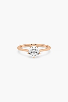 14kt Rose Gold Finish 5 Prong Lab Grown Round-Cut Solitaire Diamond Ring