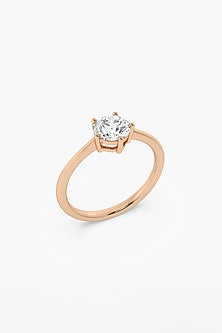 14kt Rose Gold Finish 5 Prong Lab Grown Round-Cut Solitaire Diamond Ring