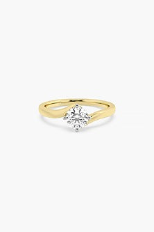 14kt Yellow Gold Finish 4 Prong Lab Grown Round-Cut Solitaire Diamond Ring