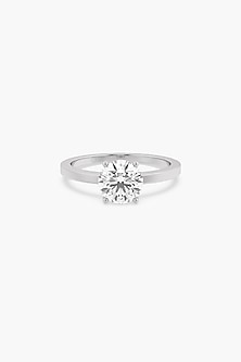 14kt White Gold Finish 4 Prong Lab Grown Round-Cut Solitaire Diamond Ring