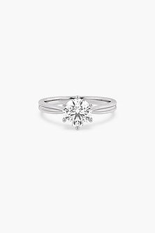 14kt White Gold Finish 6 Prong Lab Grown Round-Cut Solitaire Diamond Ring