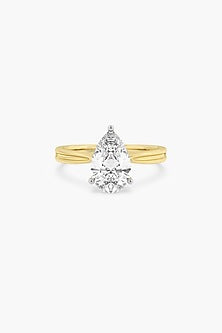 14kt Yellow Gold Finish 3 Prong Lab Grown Pear-Cut Solitaire Diamond Ring