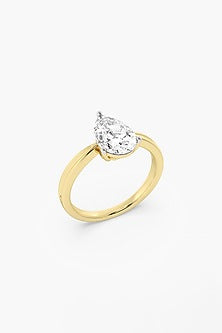 14kt Yellow Gold Finish 3 Prong Lab Grown Pear-Cut Solitaire Diamond Ring