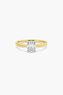 14kt Yellow Gold Finish 4 Prong Lab Grown Ova;-Cut Solitaire Diamond Ring