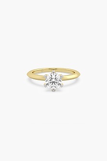14kt Yellow Gold Finish 6 Prong Lab Grown Round-Cut & Ashth-Cut Diamond Ring