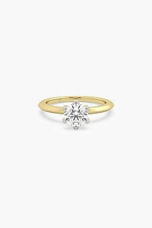 14kt Yellow Gold Finish 6 Prong Lab Grown Round-Cut & Ashth-Cut Diamond Ring