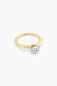 14kt Yellow Gold Finish 6 Prong Lab Grown Round-Cut & Ashth-Cut Diamond Ring
