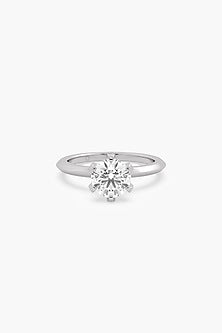 14kt White Gold Finish 6 Prong Lab Grown Round-Cut & Ashth-Cut Diamond Ring
