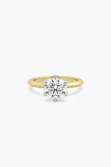 14kt Yellow Gold Finish 6 Prong Lab Grown Round-Cut & Ashth-Cut Diamond Ring