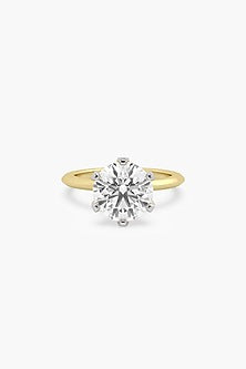 14kt Yellow Gold Finish 6 Prong Lab Grown Round-Cut & Ashth-Cut Diamond Ring