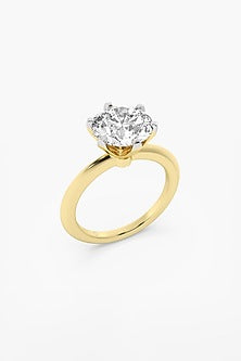 14kt Yellow Gold Finish 6 Prong Lab Grown Round-Cut & Ashth-Cut Diamond Ring