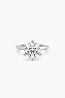 14kt White Gold Finish 6 Prong Lab Grown Round-Cut & Ashth-Cut Diamond Ring