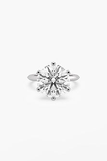 14kt White Gold Finish 6 Prong Lab Grown Round-Cut & Ashth-Cut Diamond Ring