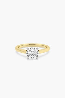 14kt Yellow Gold Finish 4 Prong Lab Grown Round-Cut & Ashth-Cut Diamond Ring