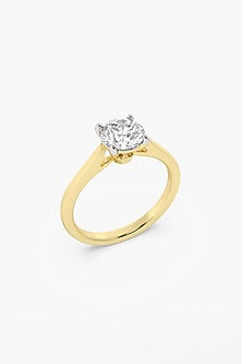 14kt Yellow Gold Finish 4 Prong Lab Grown Round-Cut & Ashth-Cut Diamond Ring