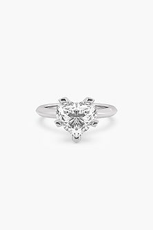 14kt White Gold Finish 5 Prong Lab Grown Heart-Cut & Ashth-Cut Diamond Ring