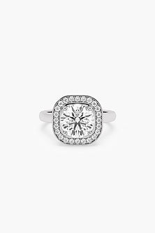 14kt White Gold Finish Lab Grown Round-Cut & Ashth-Cut Diamond Ring