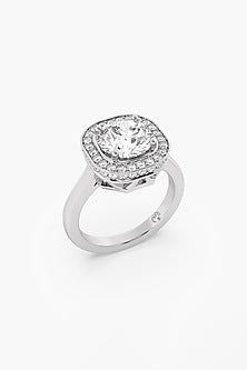 14kt White Gold Finish Lab Grown Round-Cut & Ashth-Cut Diamond Ring