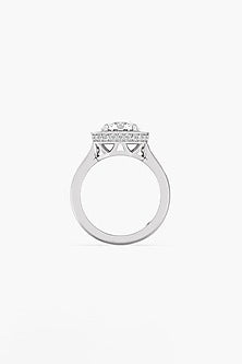 14kt White Gold Finish Lab Grown Round-Cut & Ashth-Cut Diamond Ring