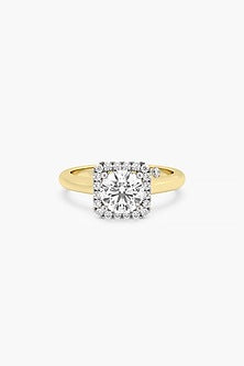 14kt yellow Gold Finish Lab Grown Round-Cut & Ashth-Cut Diamond Ring
