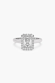 14kt White Gold Finish Lab Grown Emerald-Cut & Ashth-Cut Diamond Ring