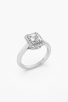 14kt White Gold Finish Lab Grown Emerald-Cut & Ashth-Cut Diamond Ring