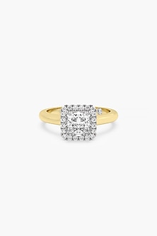 14kt Yellow Gold Finish Lab Grown Princess-Cut & Ashth-Cut Diamond Halo Ring
